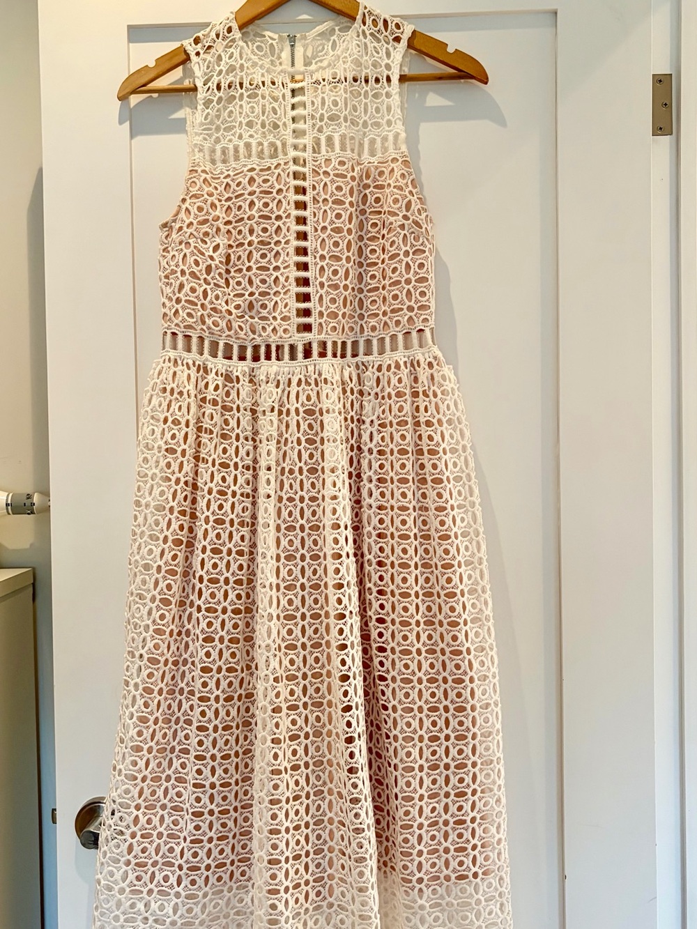 Cream Lace Cut-Out Midi Dress Small Wedding Guest Bridal Shower Summer